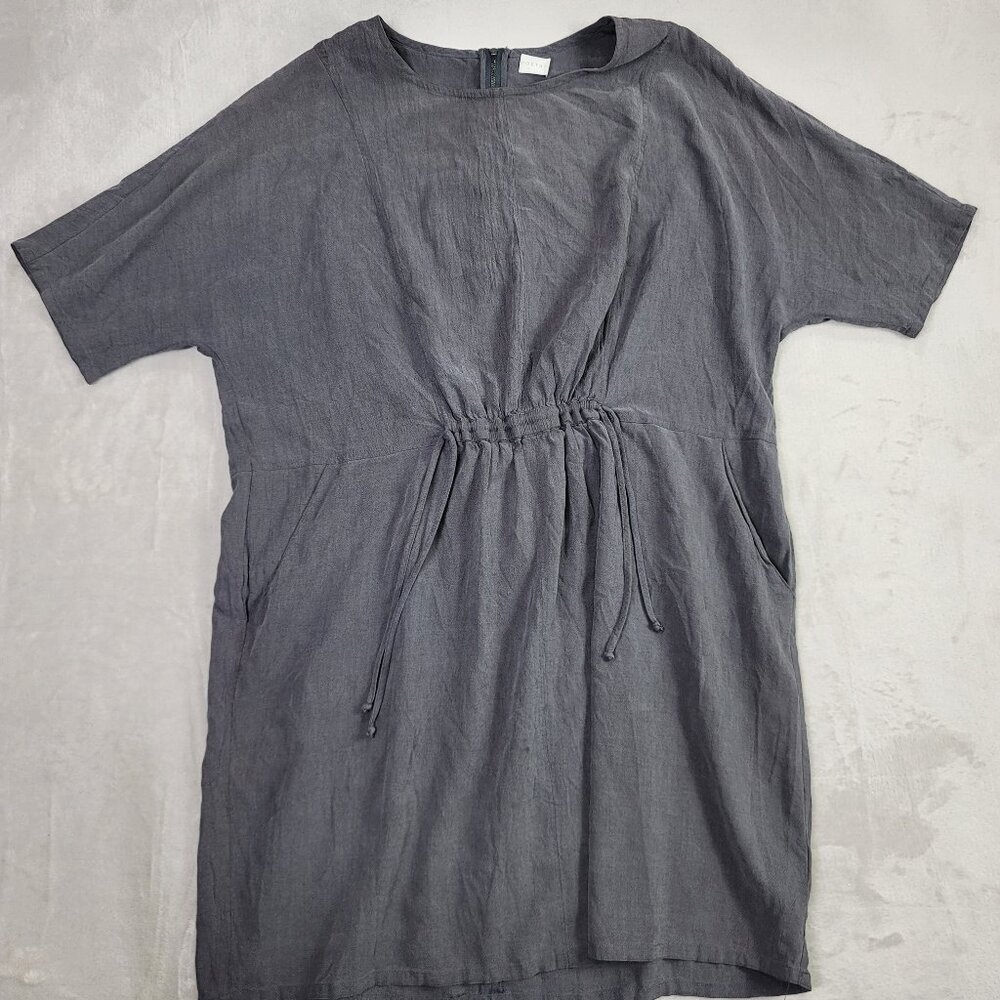 Poetry Gray Linen Cinch Waist  Short Sleeve Women's Dress | Size 12/14